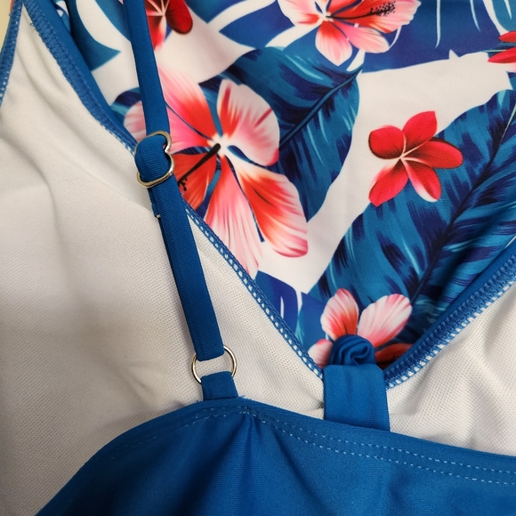 NWT Flurty Royale Blue v neck top and floral high-rise two-piece swimsuit - Picture 5 of 13